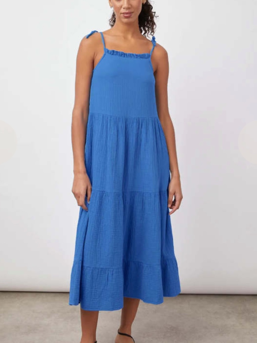 Rails Dress Women’s Large Palace Blue Valeria Tiered Maxi Cotton Gauze Tie Strap